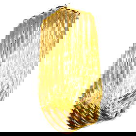 Large MCM Hollywood Regency Sculptural Lucite & Gold Tone Loop Ribbon Chandelier: Large mid-century Hollywood Regency Modern sculptural Lucite loop chandelier is comprised of three rows of twisted 2-inch thick Lucite ribbons of various sizes. This beautiful 38" tall chandelier feat