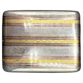 Sterling Silver Art Deco Cigarette Case w/ 18k Gold Inlay by Marathon
