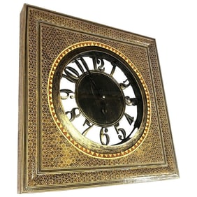 Persian Khatam Kari Marquetry Inlaid Mosaic Square Wood Wall Clock