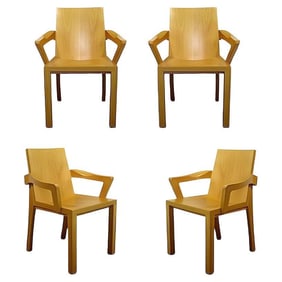 Dakota Jackson Maple Wood "Library" armchairs, Set of Four