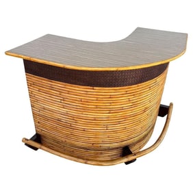 Restored Horizontal Stacked Restored Rattan L-shaped Corner Bar w/ Foot Rest