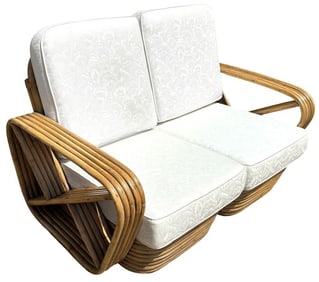 Restored Frankl Style Rattan 5-Strand Square Pretzel Setional Settee Sofa