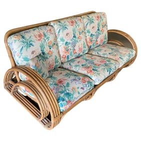 Restored Double D Loop Half Moon Rattan Four-Strand 3 Seater Sofa