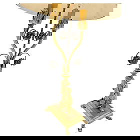 Hollywood Regency Brass Scrolling Griffin Table Lamp w/ Lamp Shade: Experience the allure of classic Hollywood Regency with these exquisite brass scrolling griffin table lamps. Each lamp boasts a single majestic griffin affixed to a brass base, accentuated by elegant