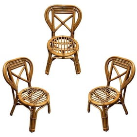 Restored Mid-century Rattan Dining Side Chairs with Heart Back