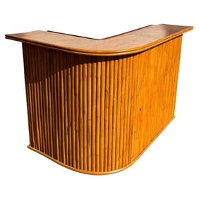 Restored Stacked Rattan & Mahogany L-Shaped Corner Bar