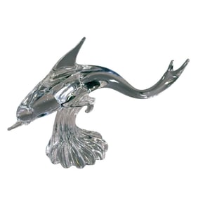 Large Hand-Blown Murano Crystal Leaded Glass Dolphin Sculpture Archimede Seguso