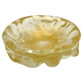 Mid-century Murano Weighted Cased Art Glass Gold Flaked Ribboned Bowl