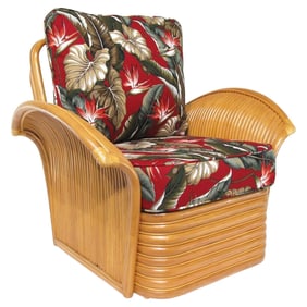 Restored Rattan Fan Arm Lounge Chair