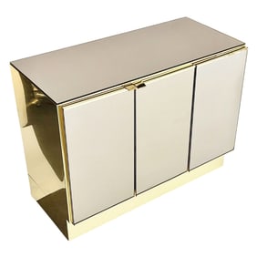 1970's Brass and Mirror Three Door Cabinet by Ello
