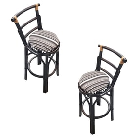 Restored Black Rattan Bar Stools Pair in the style of John Wisner