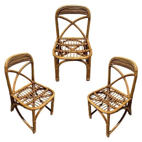Restored Mid-century Rattan Dining Side Chairs with "X" Back