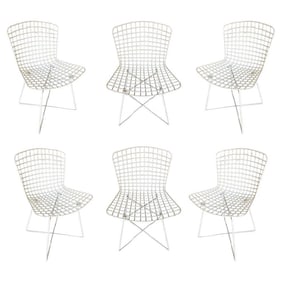 White Bertoia Steel Wire Side Chair With "X" Base by Knoll, Set of 6