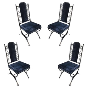 Midcentury Dining Chair with Scrolling Pattern, Set of Four
