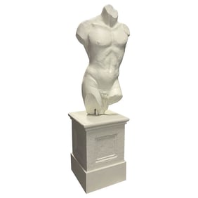 7' Tall Renaissance Style Male Bust Faux Marble Sculpture on Pedestal