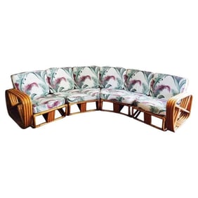 Restored 4-Strand Square Pretzel Rattan Corner Sectional Sofa for Six by Ritts