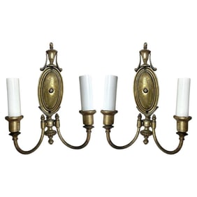 French Empire Style Cast Brass Dual Arm Wall Sconces, pair