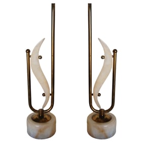 Pair of Freeform Marble and Brass Abstract Sculptural Table Lamps