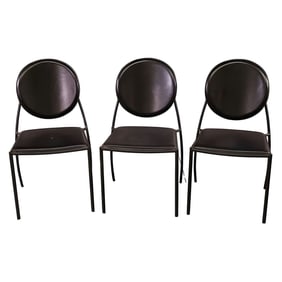 Set of 3 Dakota Jackson Memphis style "Vik-Ter" Black Leather Side Chair
