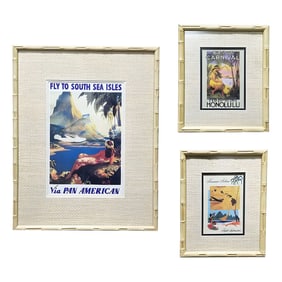 20th Century Hawaiian Travel Posters in Bamboo Frame, Set of 3