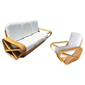 Restored Six-Strand Square Pretzel Sofa & Lounge Chair Livingroom Set