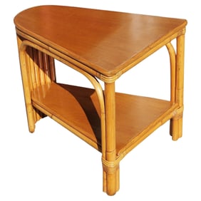 Restored Two-Tier Rattan Wedge Table w/ Mahogany Top