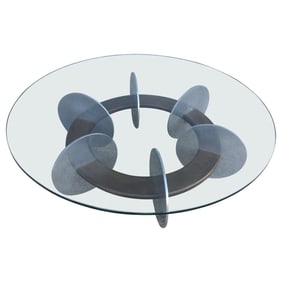 Knut Hesterberg Inspired Round Walnut and Stainless Steel Coffee Table