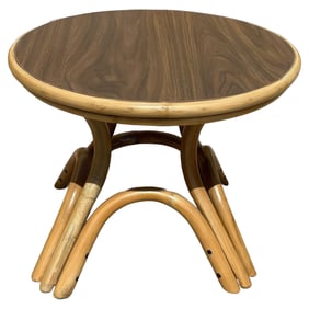 Restored Round Rattan Coffee Table w/ Arched Base