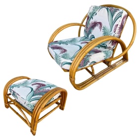 Restored Original Paul Frankl 3-Strand Half Moon Lounge Chair Cobra Back Ottoman