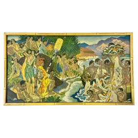 Matson Lines Hawaii "Festival of the Sea" Lithograph by Eugene Savage, Framed