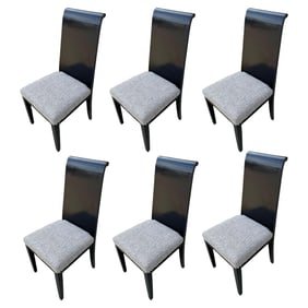 Set of Six Scrolling Back Wooden Oak Dining Chairs by Four Hands