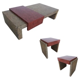 Two-Tone Cubist Style Side Table and Coffee Table Set - Set of 3