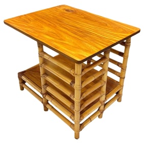Restored "Jacob's Ladder" Asymmetric Rattan Side Table