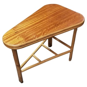 Restored Rattan Wedge Table with bottom Rack