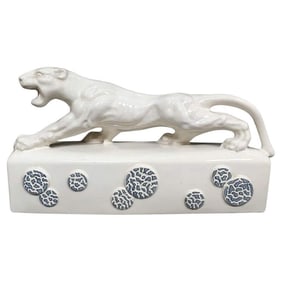 White Ceramic "Sportsman Panther" TV Lamp signed Kron, 1955