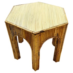 Restored Victorian Reed Stick Rattan Hexagon Arched Side Table