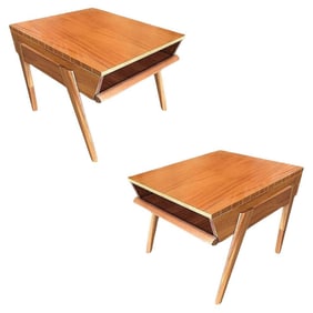 Brown-Saltman Magazine Tray Side Table by John Keal, Pair