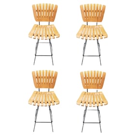 Restored Mid Century Arthur Umanoff Set of Four Slat Bar Stools