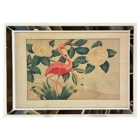 Pink Flamingo Watercolor Painting on Paper Signed by Shirrell Graves, Framed