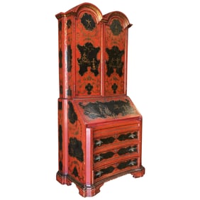 Hollywood Regency Secretary Desk Secretaire Bookcase w/ Chinese Motif