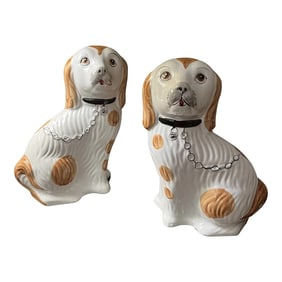 Vintage Staffordshire Brown and White Dogs a Pair