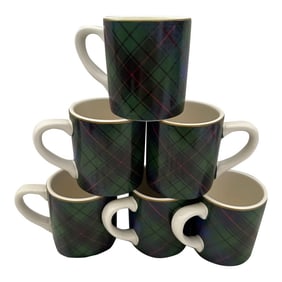 Williams-Sonoma Green Tartan Holiday Mugs-Set of 6