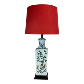 Vintage Chinoiserie Passion Fruit and Butterflies Table Lamp, New Suede Shade