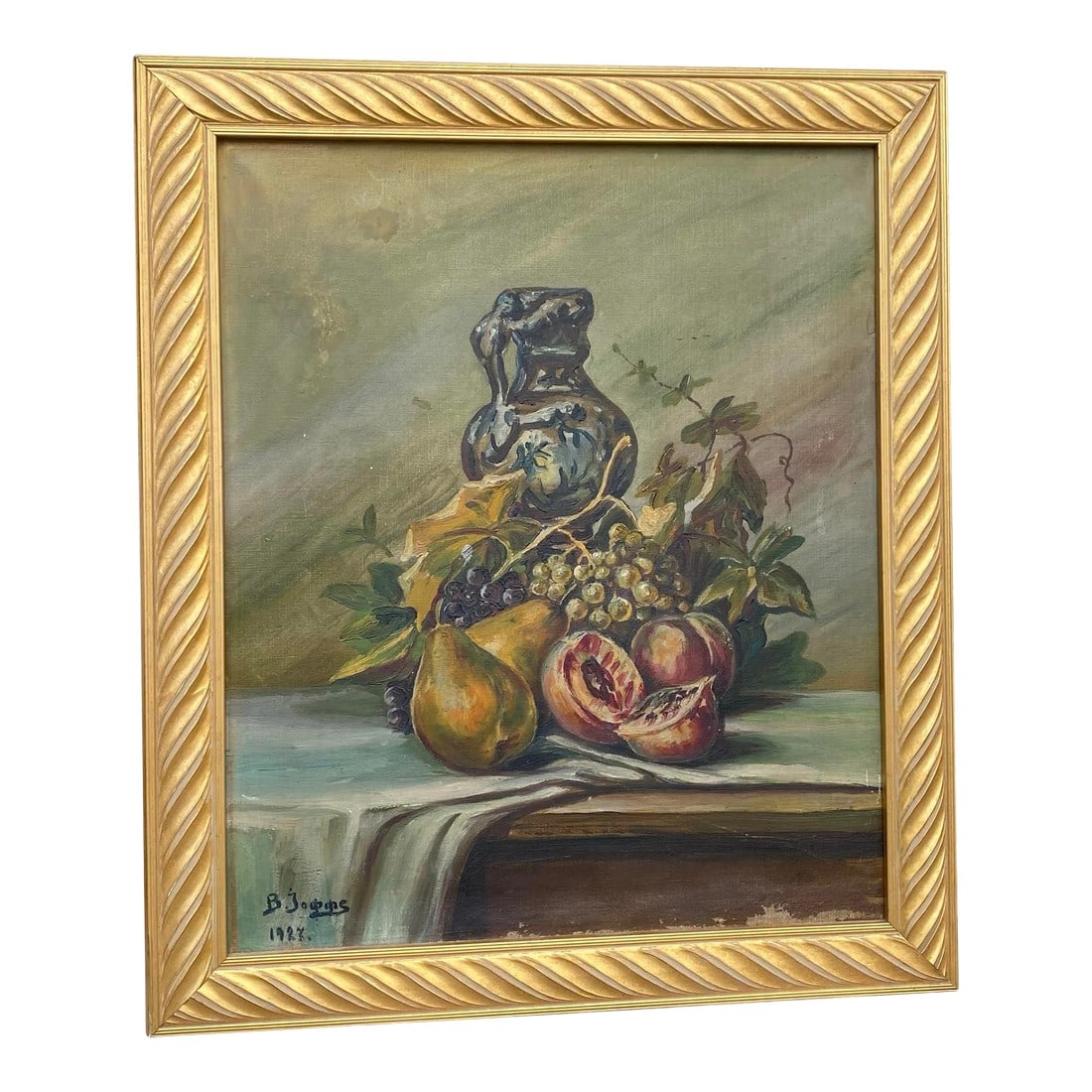 1927 Dutch Oil on Canvas Still Life Study â€œFruit With Urnâ€ (1 of 12)