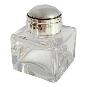1990s British Ink Well With Sterling Silver Hinge Lid