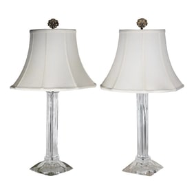 Pr. Art Deco Mid Century Glass Column Lamps