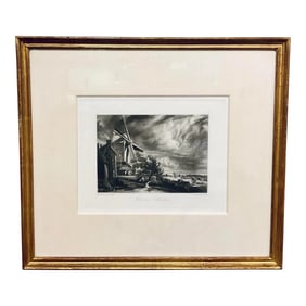Antique Black and White Engraving Landscape of “Mill Near Colchesterâ€