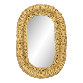 Mid-Century Coastal Boho Chic Hollywood Regency Natural Wicker Oval Wall Mirror