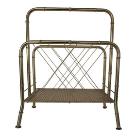 Hollywood Regency Faux Bamboo Brass Colored Magazine Rack