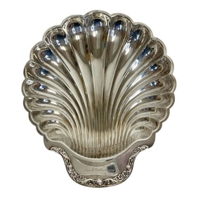 1973 Vintage Hollywood Regency Coastal Clam Sea Shell Silver Serving Bowl, Silver Plate